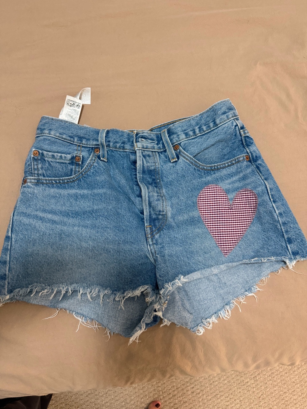 Levi's Blue Denim Shorts with Pink Gingham Heart